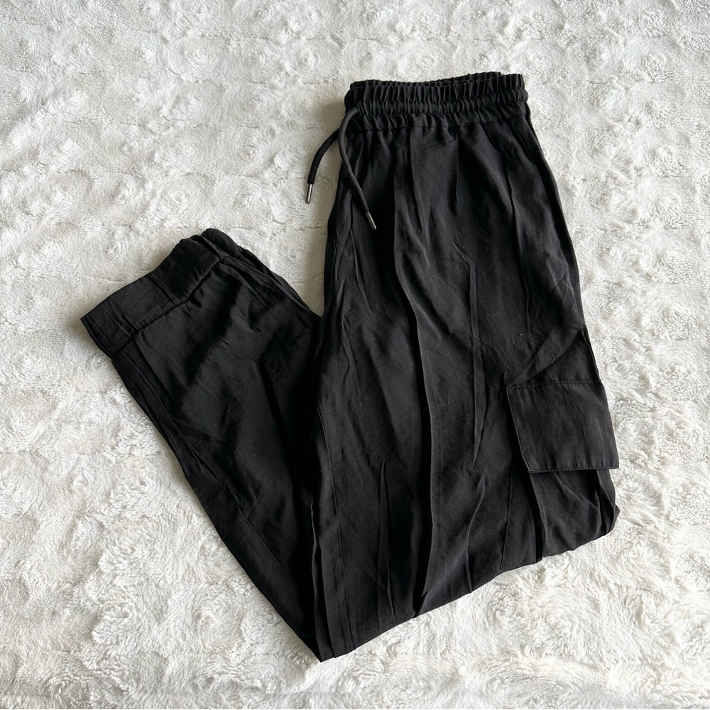 Zara Joggers Pants Womens Black Cargo Drawstring Lightweight Streetwear Skater